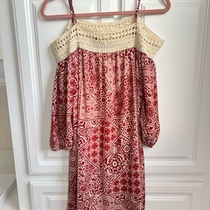 Trixxi Red and Cream Long Sleeve Dress